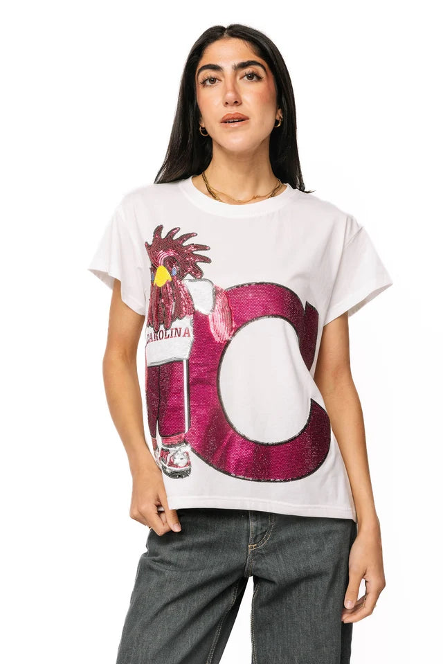 Licensed South Carolina Mascot Leaning on Letter Tee