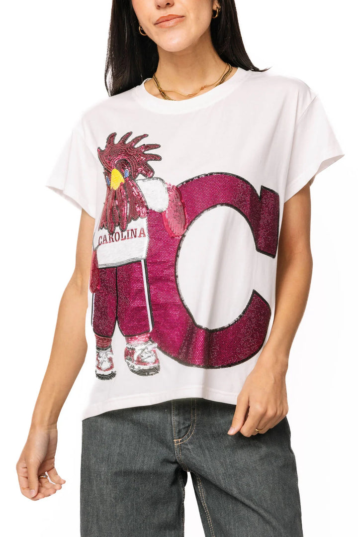 Licensed South Carolina Mascot Leaning on Letter Tee