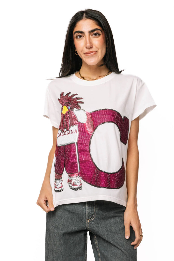 Licensed South Carolina Mascot Leaning on Letter Tee