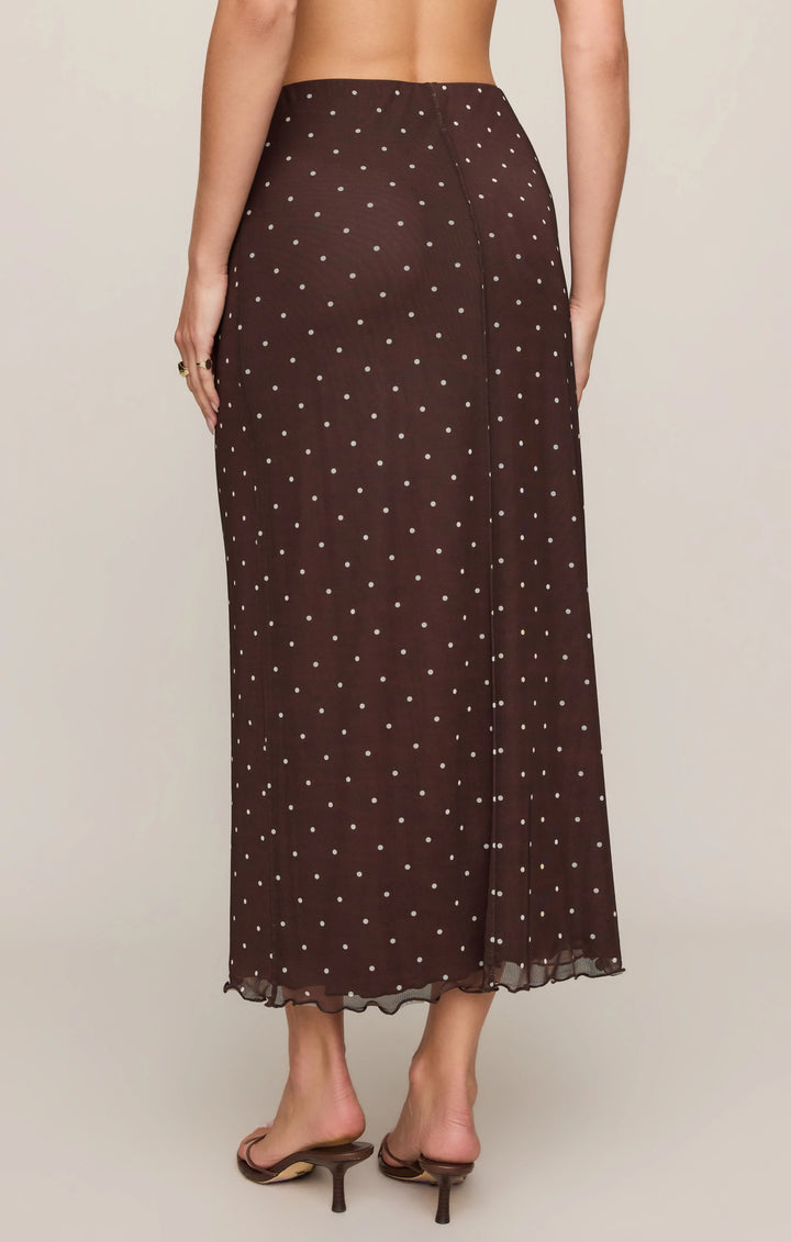 Eda Polka Dot Mesh Midi Skirt | Dark Chocolate
