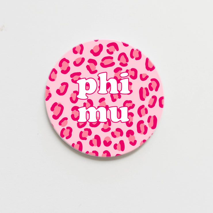 Phi Mu Cheetah Greek Button - 3.00 inch