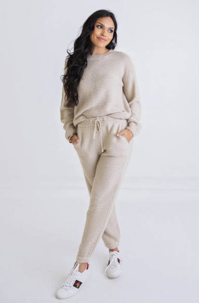 Waffle Sweater Jogger Pants | Almond - L