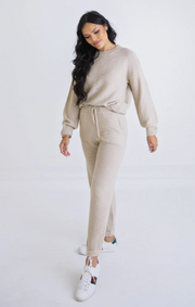 Waffle Sweater Jogger Pants | Almond - L