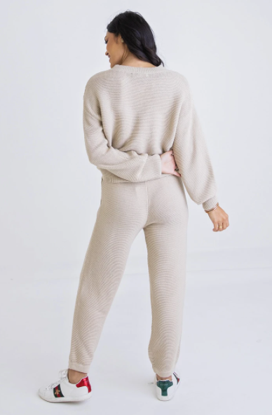 Waffle Sweater Jogger Pants | Almond - L