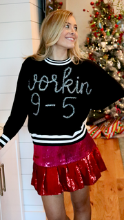 Workin 9-5 Glitter Script Sweater | SMALL, XL