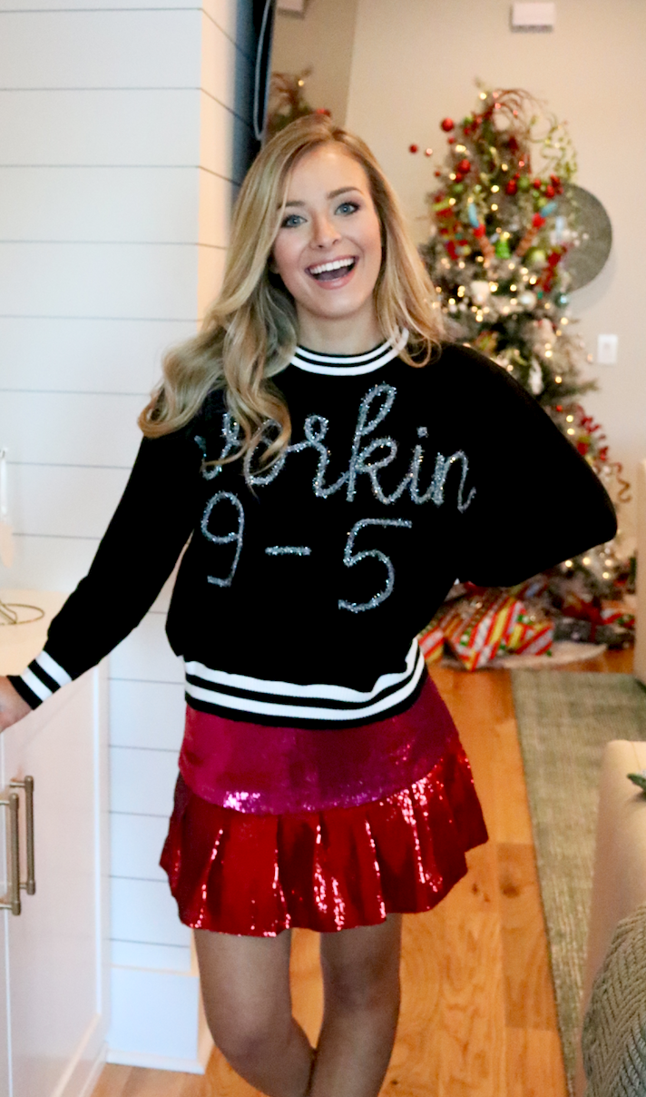 Workin 9-5 Glitter Script Sweater | SMALL, XL