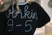 Workin 9-5 Glitter Script Sweater | SMALL, XL