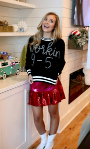 Workin 9-5 Glitter Script Sweater | SMALL, XL