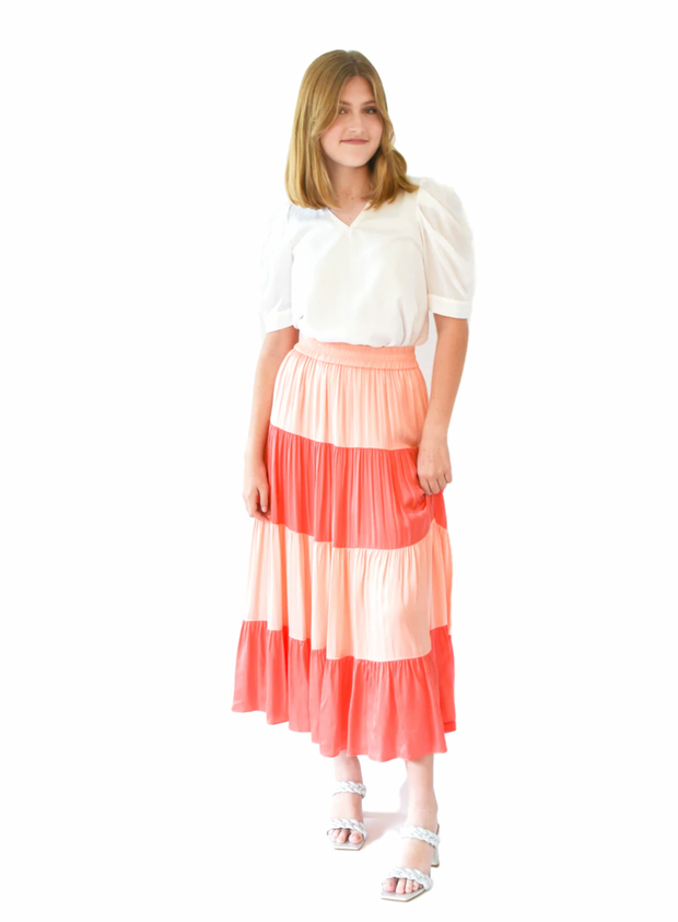 Tiered Maxi Skirt | Apricot Colorblock