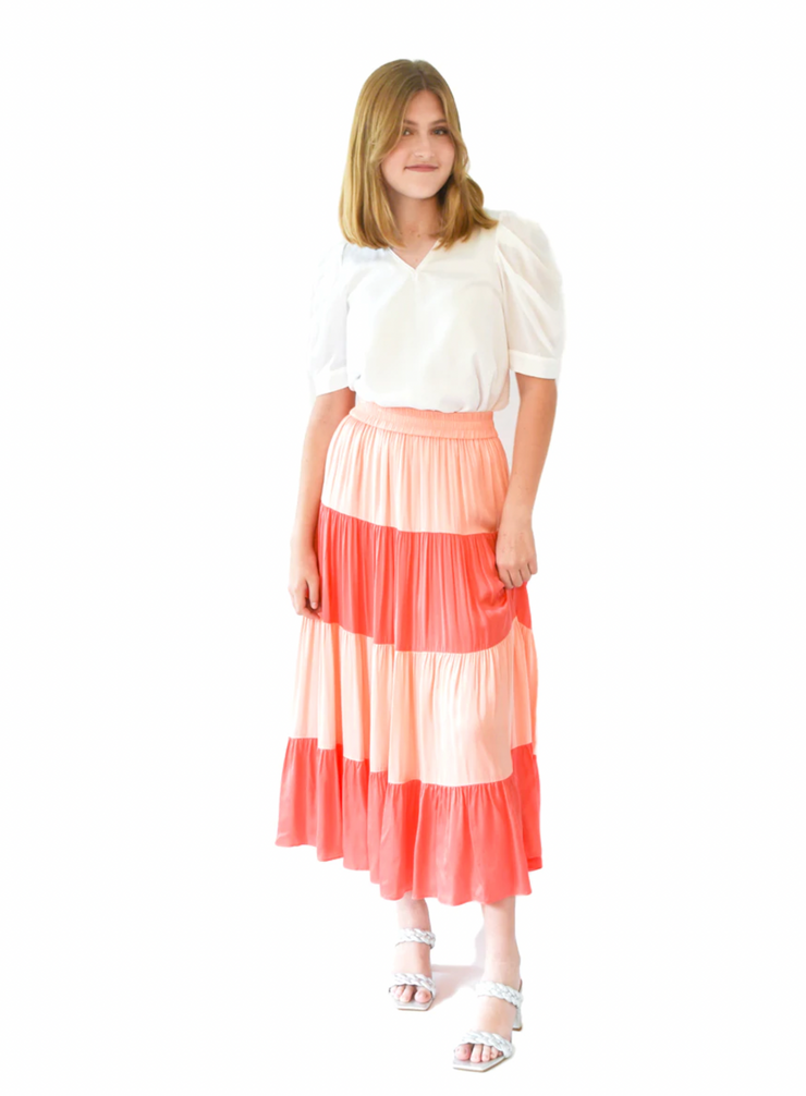 Tiered Maxi Skirt | Apricot Colorblock - S,M