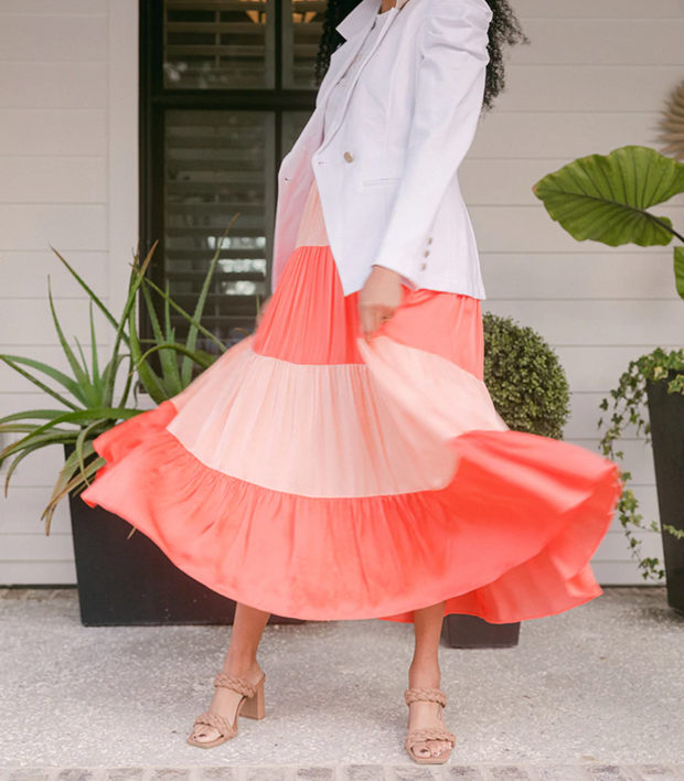 Tiered Maxi Skirt | Apricot Colorblock - S,M