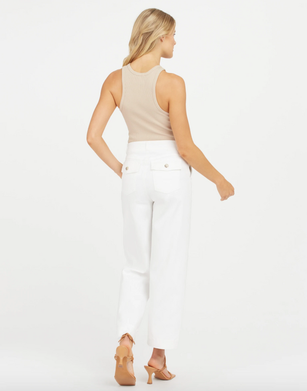 Stretch Twill Cropped Wide Leg Pant | White