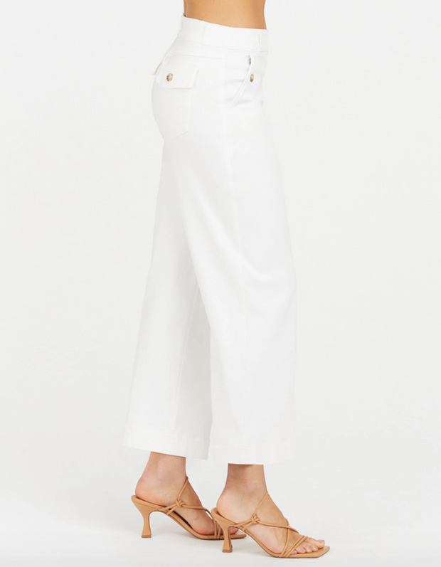 Stretch Twill Cropped Wide Leg Pant | White