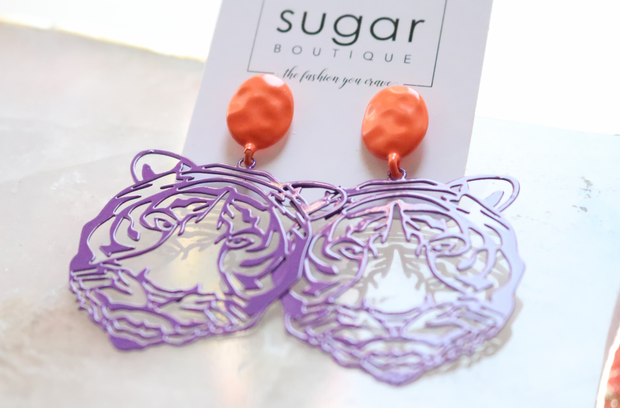 Tiger Filigree Earring | Orange/Purple