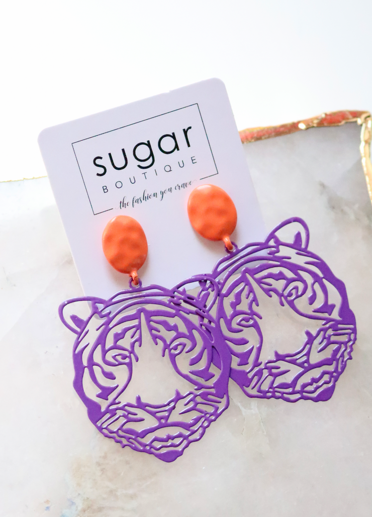 Tiger Filigree Earring | Orange/Purple