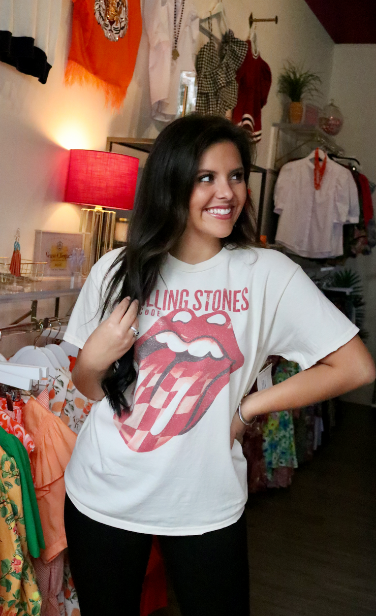 Rolling Stones Zip Code Off Distressed Tee - ONE SIZE