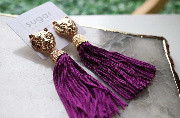 Glam Tiger Tassel Earring | Purple