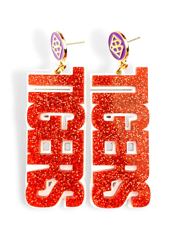 Orange Glitter and White TIGERS Earring