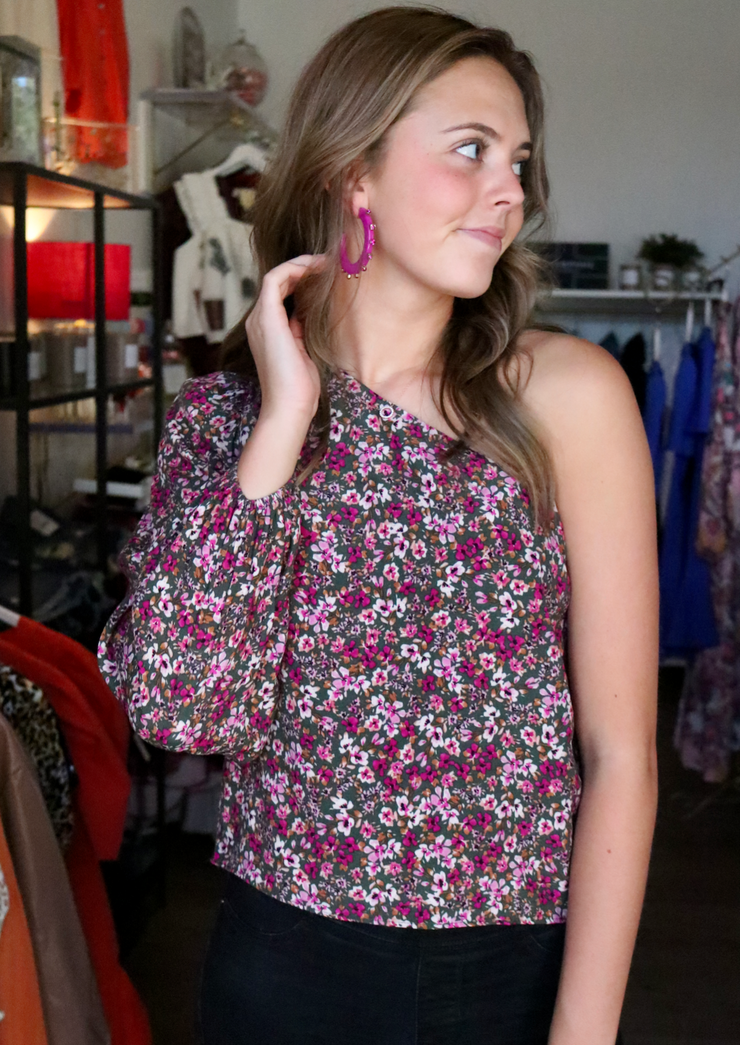 Hayden Floral One Shoulder Top - SMALL