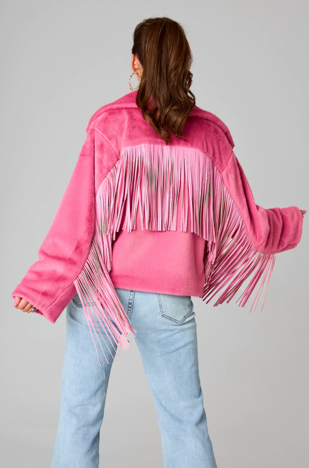 Skylar Fringe Faux Fur Jacket | Hot Pink - M,L