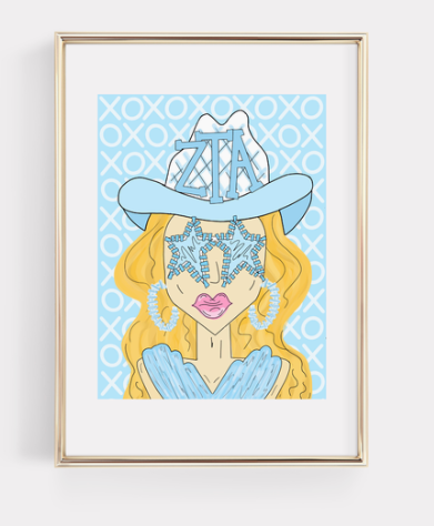 Zeta Tau Alpha Blue Funky Cowgirl Print | 8 x 10