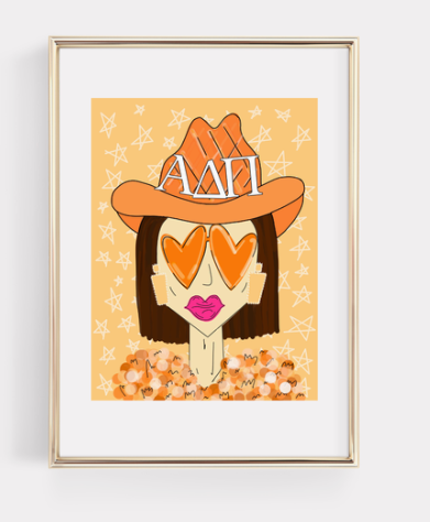 Alpha Delta Pi Orange Funky Cowgirl Print | 8 x 10