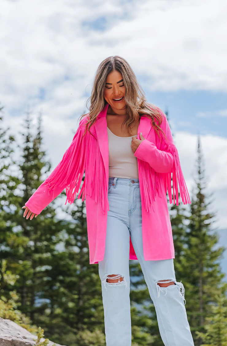 Dutton Fringe Cardigan | Bubblegum - SMALL