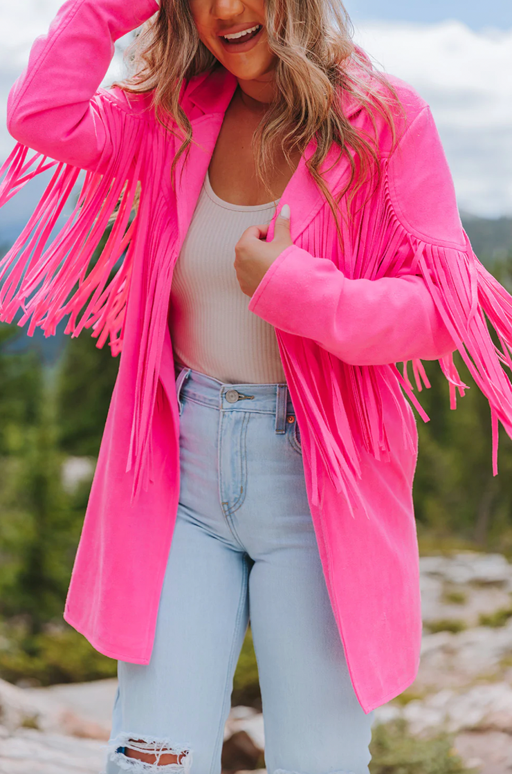 Dutton Fringe Cardigan | Bubblegum - SMALL