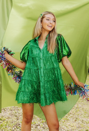 Green Tinsel Sequin Sleeve Dress