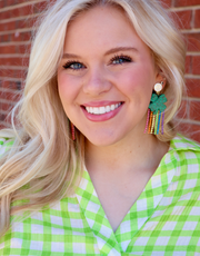 St Patricks Day Short Rainbow Fringe Clover Earrings