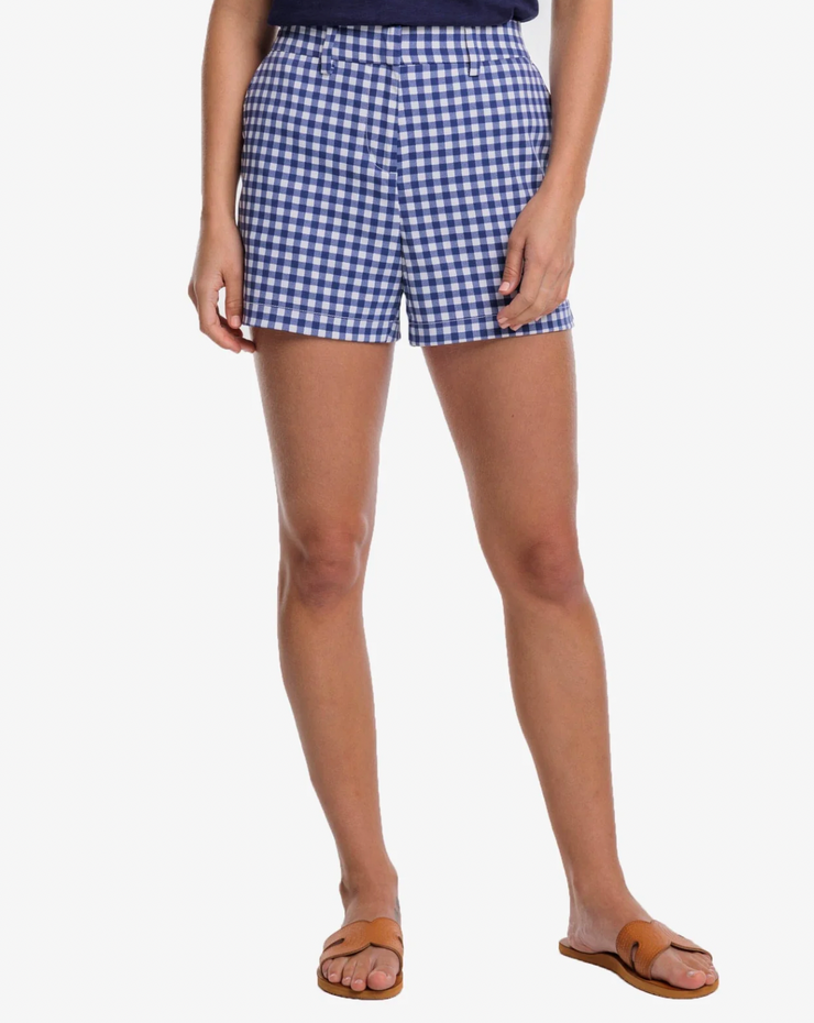 Women's Inlet Gingham Performance Short | Nautical Navy - size 10