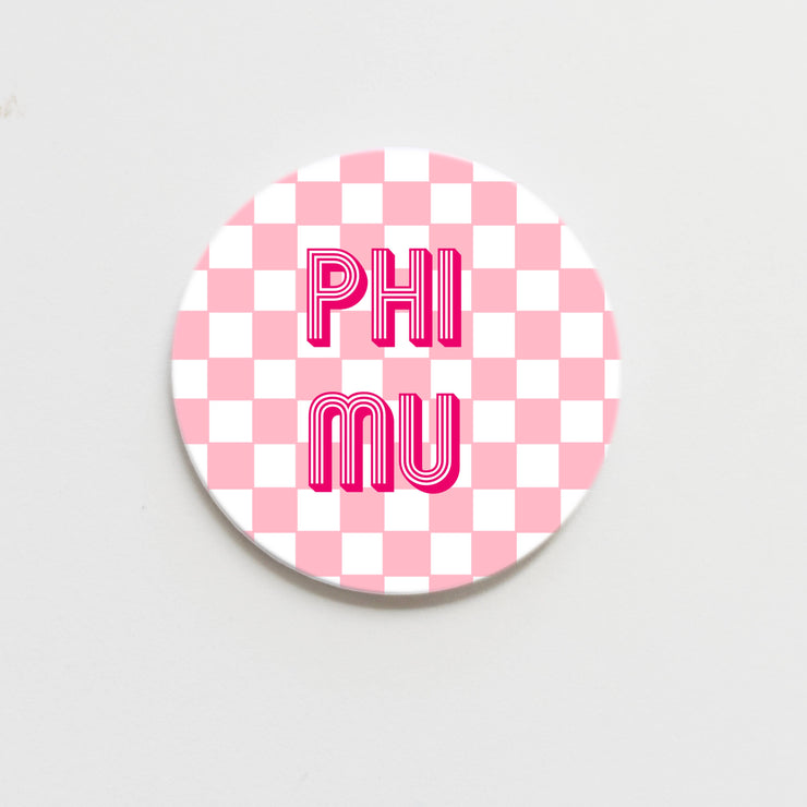 Phi Mu Checkerboard Greek Button - 3.00 inch