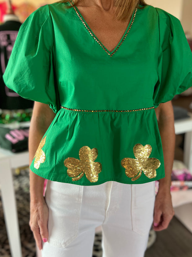 Green Shamrock Peplum Top