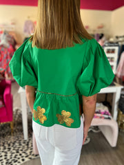 Green Shamrock Peplum Top