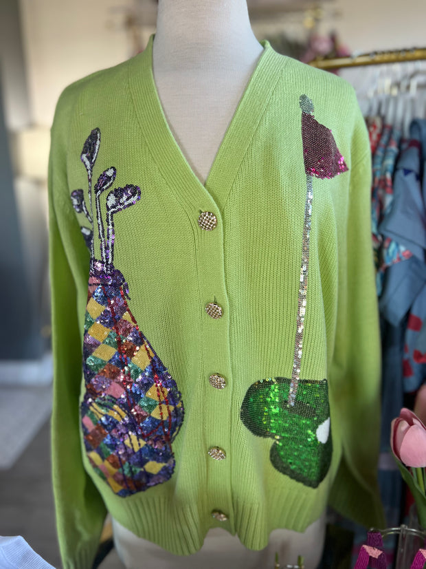 Queen of The Green Sequin Golf Cardigan - XS,S,M