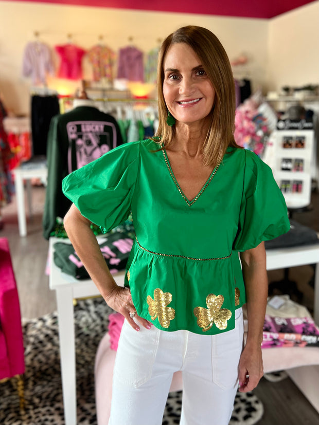 Green Shamrock Peplum Top