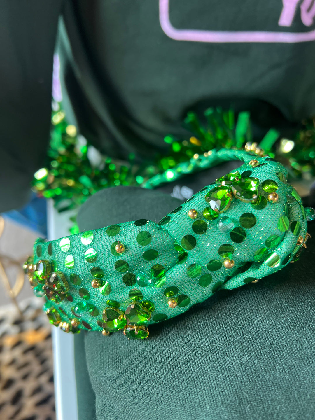 Green Crystal Shamrock Headband