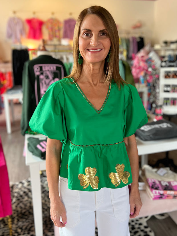 Green Shamrock Peplum Top