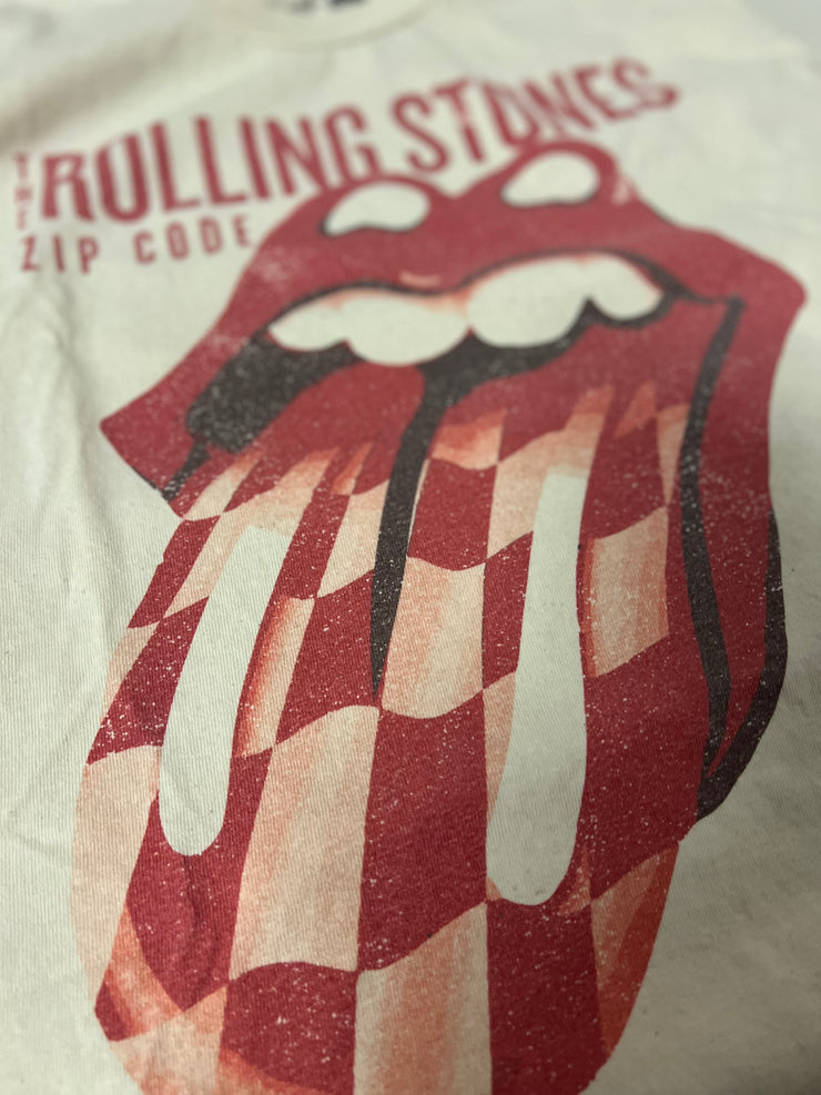 Rolling Stones Zip Code Off Distressed Tee - ONE SIZE