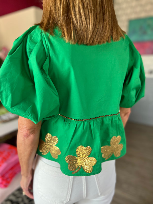 Green Shamrock Peplum Top