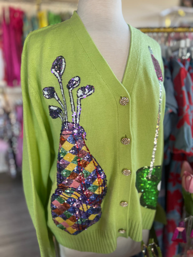 Queen of The Green Sequin Golf Cardigan - XS,S,M